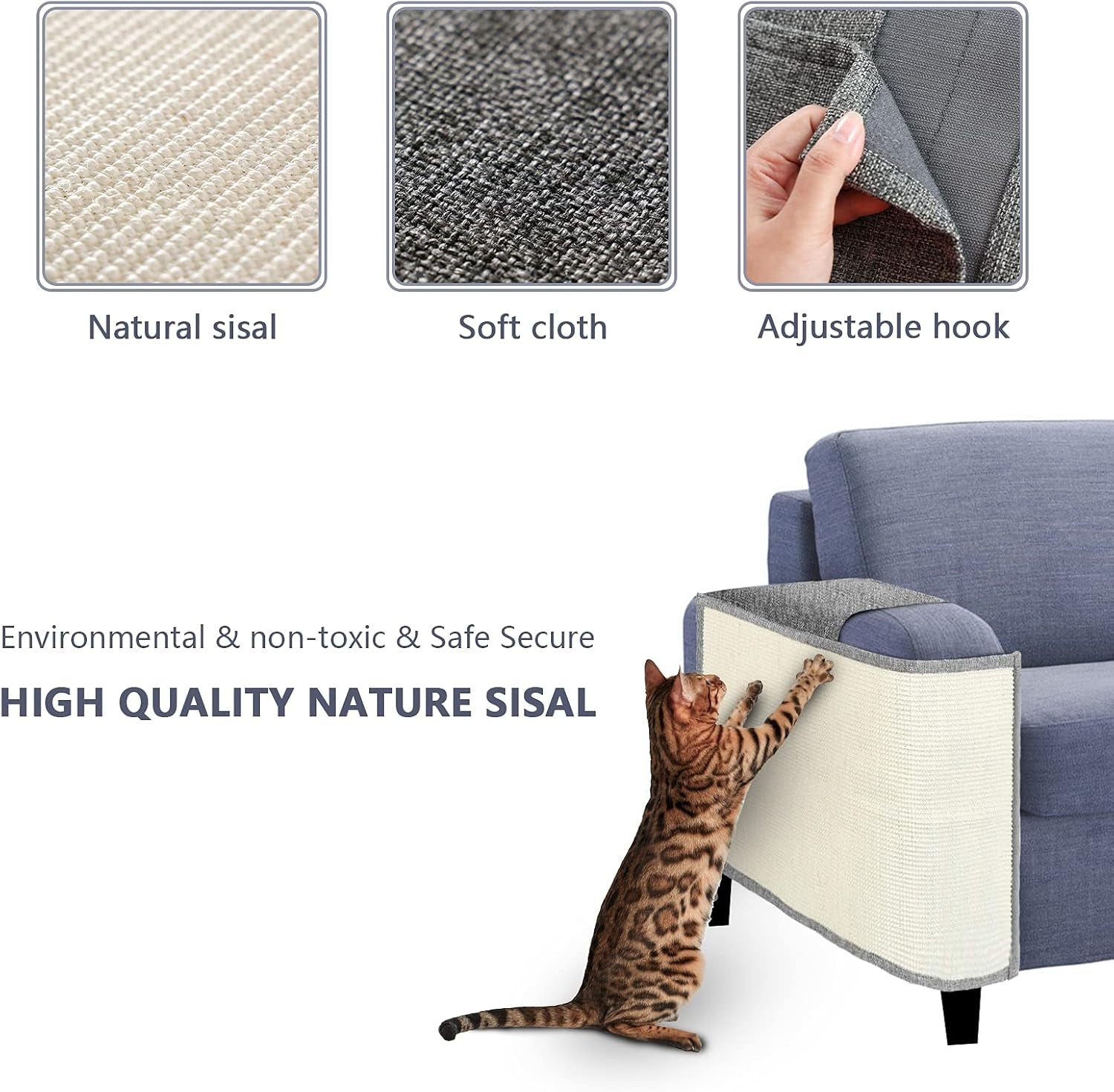 Cat Scratch Couch Protector, Cat Scratch Mat, Cat Scratching Pad with Natural Sisal for Furniture Protection from Cats, Scratcher Mat Cover for Couch Chair Sofa Guards - Dark Gray Left