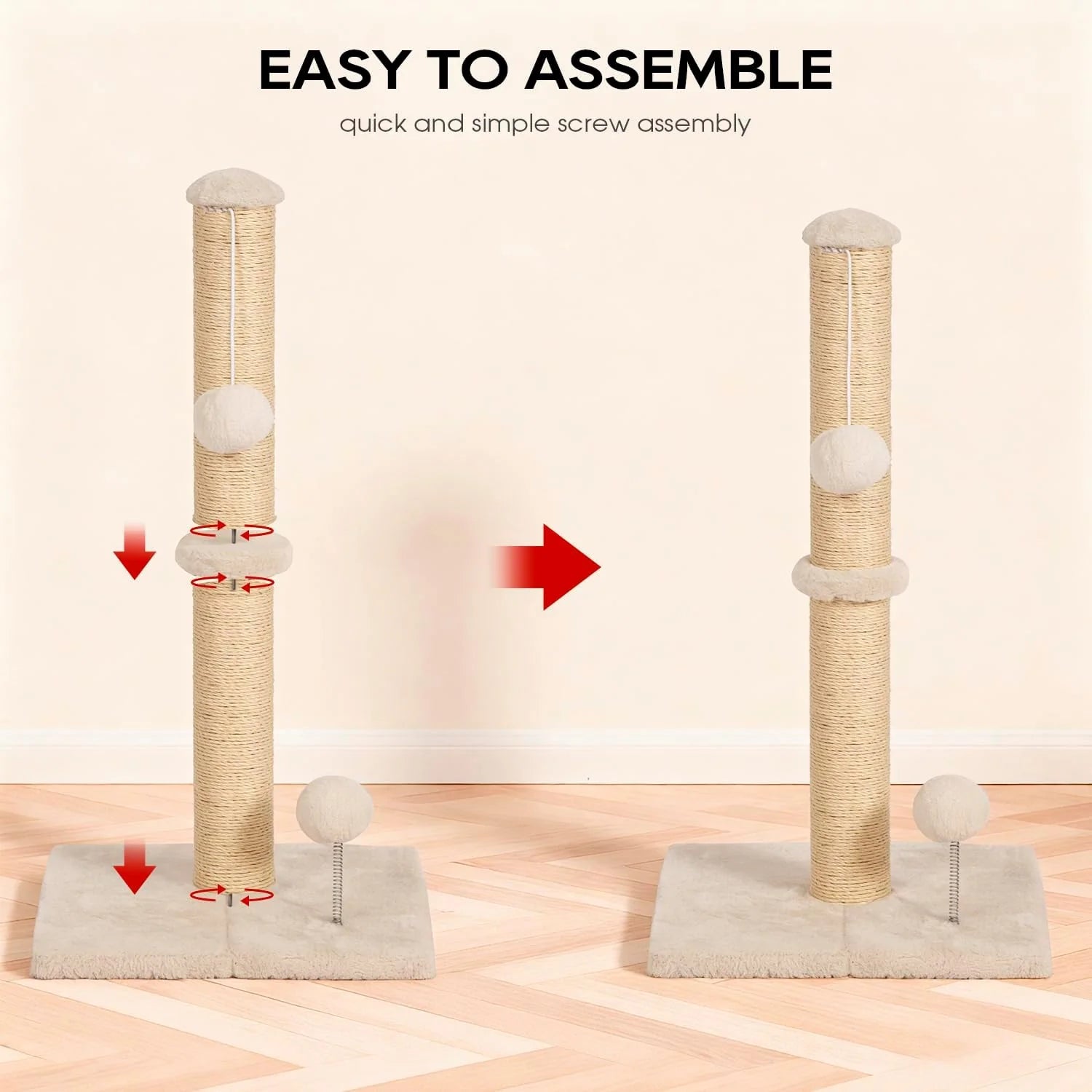 Inch Cat Scratching Post Cat Scratcher Natural Sisal Rope Scratch Post Kitten Trees with Hanging Ball for Indoor Cats,Beige