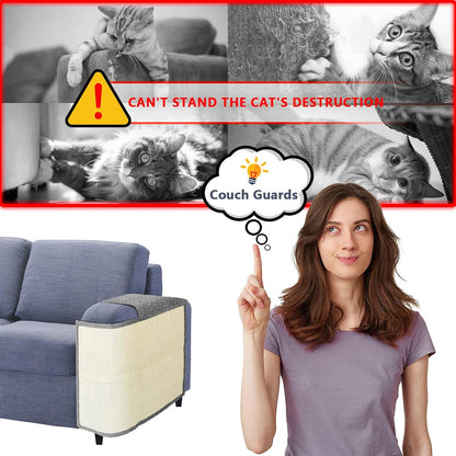 Cat Scratch Couch Protector, Cat Scratch Mat, Cat Scratching Pad with Natural Sisal for Furniture Protection from Cats, Scratcher Mat Cover for Couch Chair Sofa Guards - Dark Gray Left