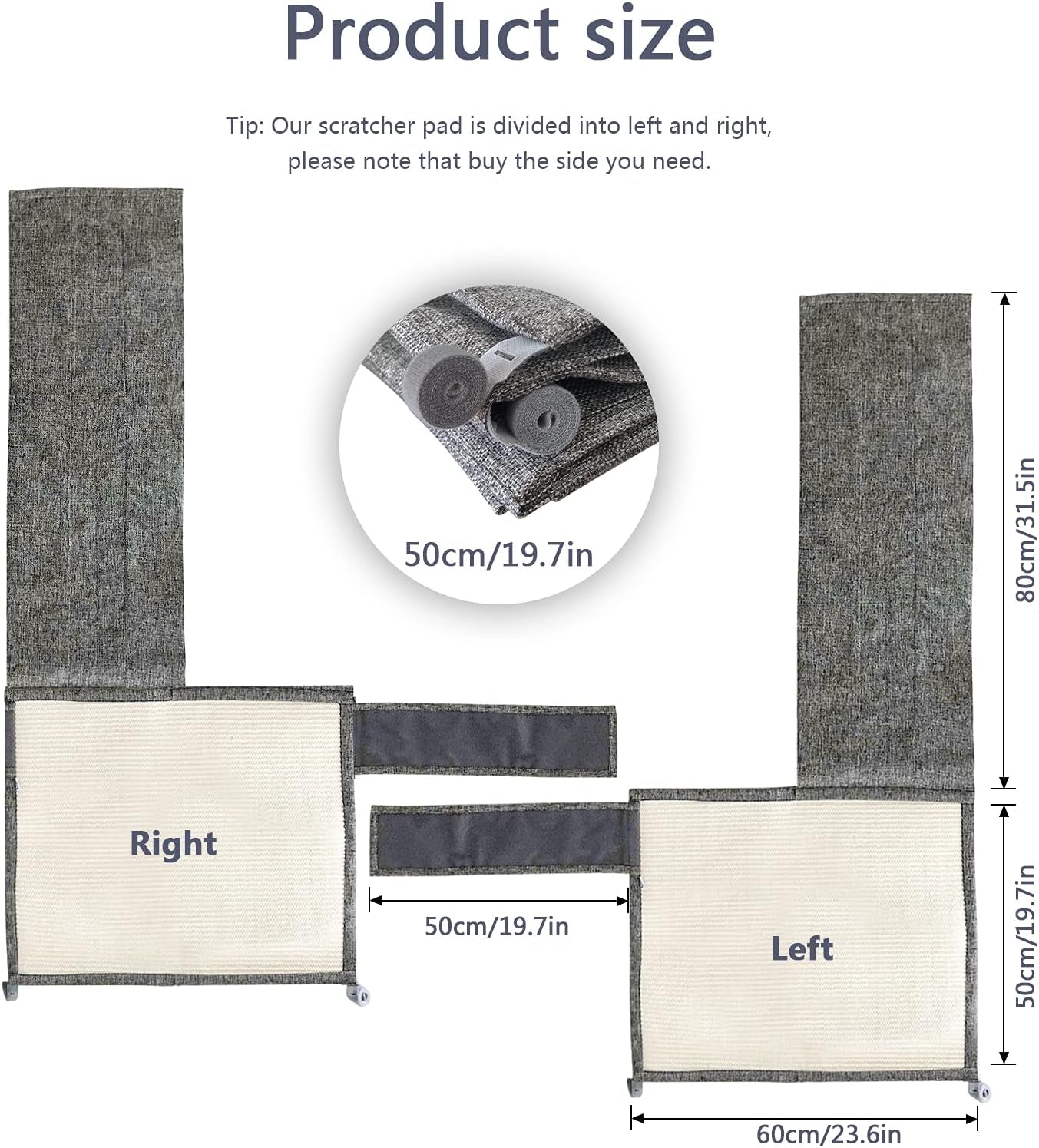 Cat Scratch Couch Protector, Cat Scratch Mat, Cat Scratching Pad with Natural Sisal for Furniture Protection from Cats, Scratcher Mat Cover for Couch Chair Sofa Guards - Dark Gray Left