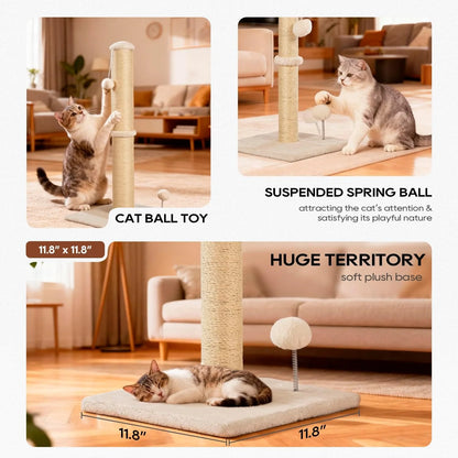 Inch Cat Scratching Post Cat Scratcher Natural Sisal Rope Scratch Post Kitten Trees with Hanging Ball for Indoor Cats,Beige